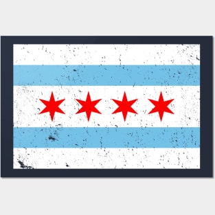 Vintage Distressed Chicago City Flag Posters and Art